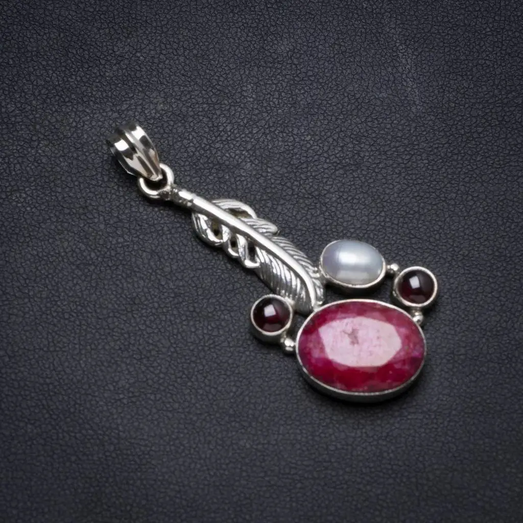 Natural Cherry Ruby,Biwa Pearl andAmethyst Handmade Unique 925 Sterling Silver Pendant 2" X0664
Natural Cherry Ruby,Biwa Pearl andAmethyst Handmade Unique 925 Sterling Silver Pendant 2" X0664