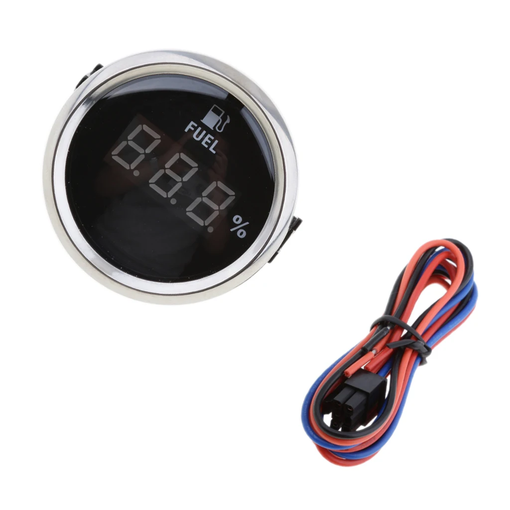 2 inch 52mm Auto Digital Fuel Level Gauge Meter 0ohm - 190ohm 9-32V DC Black Chrome