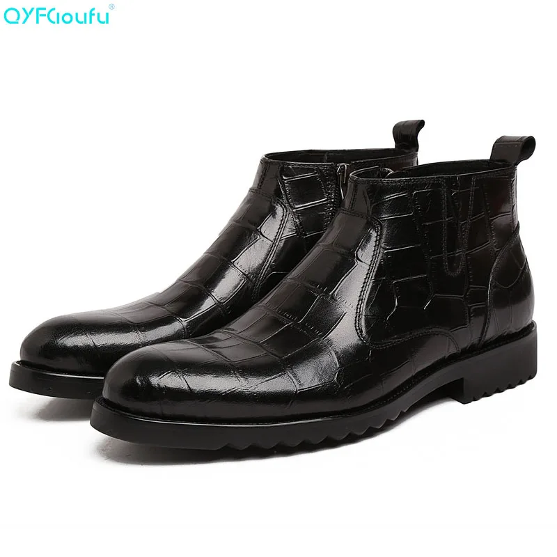 Designer Genuine Leather Chelsea Boots Men Fashion Crocodile Pattern Casual Zipper Ankle Boots Round Toe Dress Shoes
Designer Genuine Leather Chelsea Boots Men Fashion Crocodile Pattern Casual Zipper Ankle Boots Round Toe Dress Shoes
