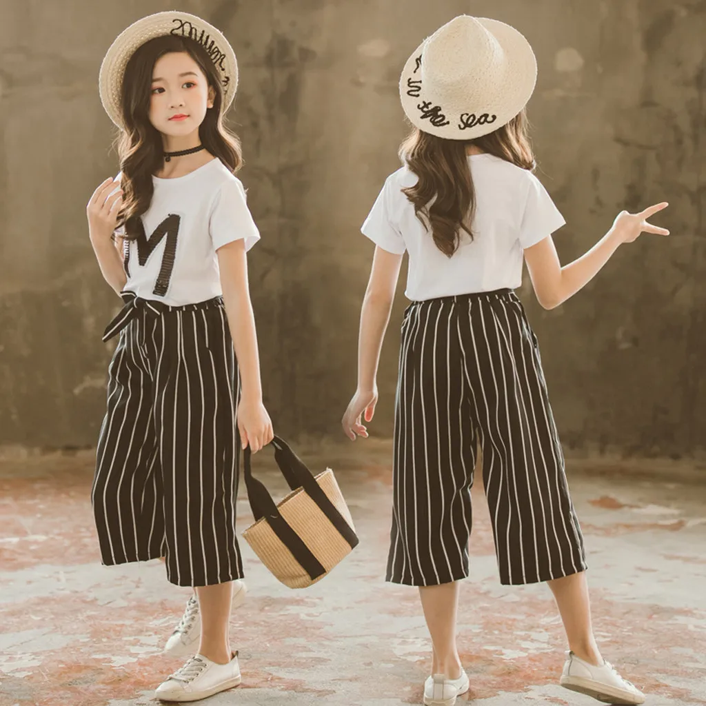 Baby Teenage Girls Clothes Set 2019 Sequin Letter M T shirt Loose Stripe Capris Pants Summer Children Girl Clothing 3-13 Years
Baby Teenage Girls Clothes Set 2019 Sequin Letter M T shirt Loose Stripe Capris Pants Summer Children Girl Clothing 3-13 Years