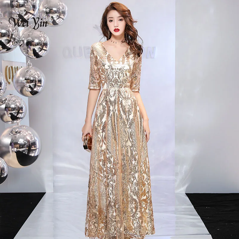 weiyin 2019 Luxury Long Sequin Evening Dress Gold A Line V Neck Cheap Evening Gowns Half Sleeves Prom Party Formal Dresses WY944
weiyin 2019 Luxury Long Sequin Evening Dress Gold A Line V Neck Cheap Evening Gowns Half Sleeves Prom Party Formal Dresses WY944
