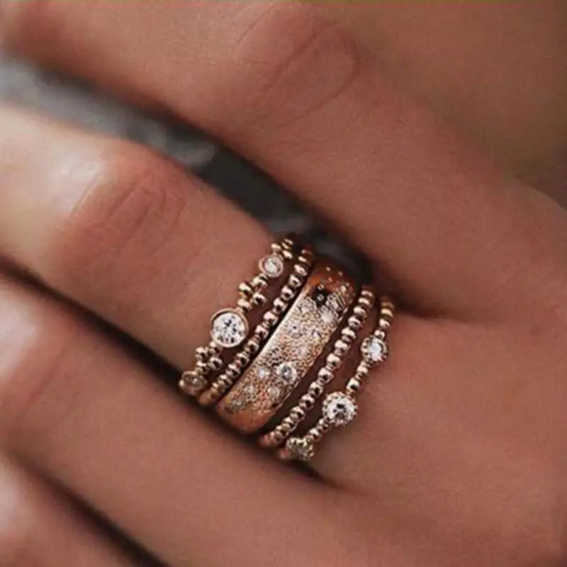 5pcs/set Vintage Rose Gold Crystal Stackable Rings for Women Elegant Party Wedding Sparkly Ring Size 6 7 8 9 10 Jewelry
5pcs/set Vintage Rose Gold Crystal Stackable Rings for Women Elegant Party Wedding Sparkly Ring Size 6 7 8 9 10 Jewelry
