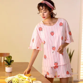 Sweet Striped Print Womens Sleeping Pajama Set Short Sleeve Women Lingeries Loose Pijama Feminino Night Suit
Sweet Striped Print Womens Sleeping Pajama Set Short Sleeve Women Lingeries Loose Pijama Feminino Night Suit