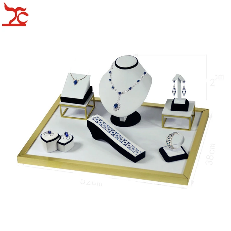 High Quality Stainless Steel Jewelry Display Showcase Black White PU Ring Earring Organizer Necklace Bust Stand Set 52*38*21cm
High Quality Stainless Steel Jewelry Display Showcase Black White PU Ring Earring Organizer Necklace Bust Stand Set 52*38*21cm