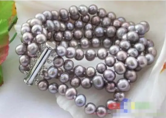 Hot sale new Style >>>>> 5ROW 8MM lavender ROUND FRESHWATER PEARL BRACELET