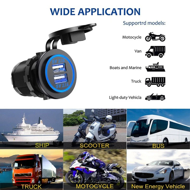 USB Charger Cover for Motorcycle Auto Truck ATV Boat LED Car 4.2A Dual USB Socket 12-24V auto usb Charger Power Adapter
USB Charger Cover for Motorcycle Auto Truck ATV Boat LED Car 4.2A Dual USB Socket 12-24V auto usb Charger Power Adapter