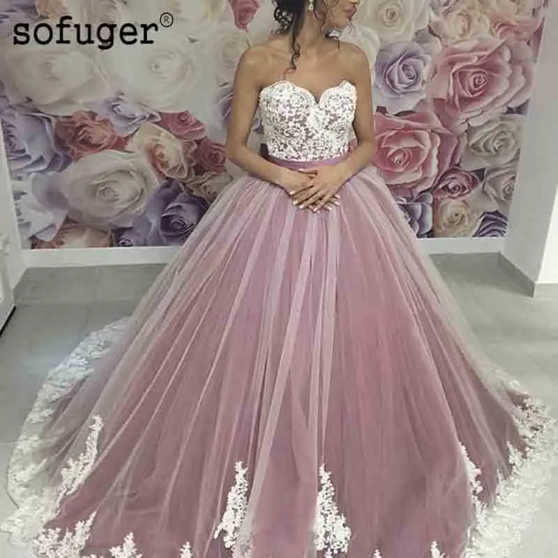 Dark Pink Sweetheart Appliques Elegant Wedding Dress Robe De Mariee Sofuge Boho Dubai Arabic Abiti Da Sposa Long Dresses
Dark Pink Sweetheart Appliques Elegant Wedding Dress Robe De Mariee Sofuge Boho Dubai Arabic Abiti Da Sposa Long Dresses