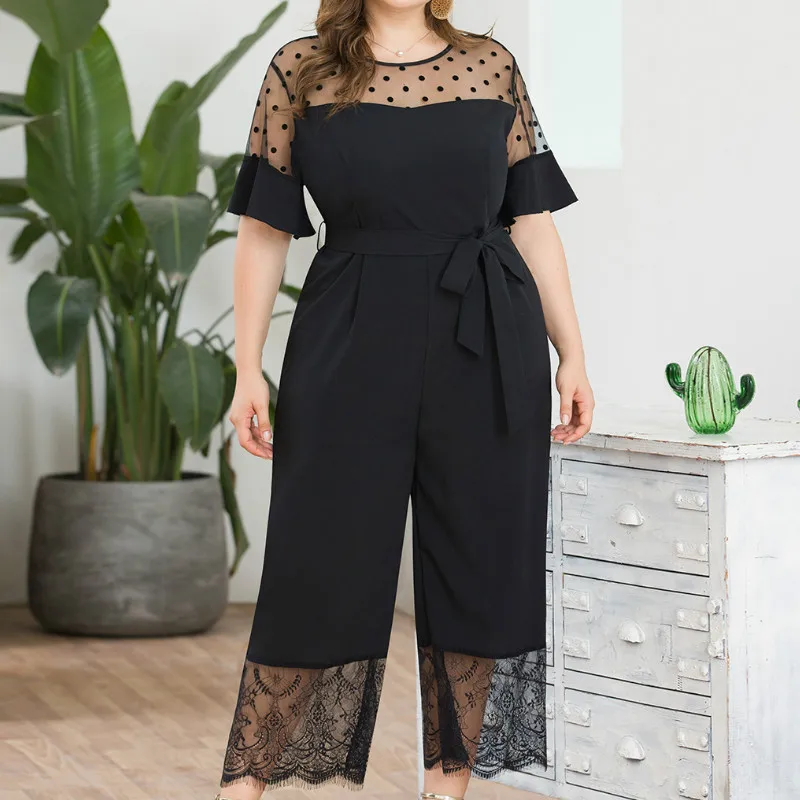 Elegant Women Jumpsuits Mesh Polka Dot Plus Size Jumpsuit Lace Black Rompers Oversize 4XL Female Overalls Wide Leg Pants Y004
Elegant Women Jumpsuits Mesh Polka Dot Plus Size Jumpsuit Lace Black Rompers Oversize 4XL Female Overalls Wide Leg Pants Y004