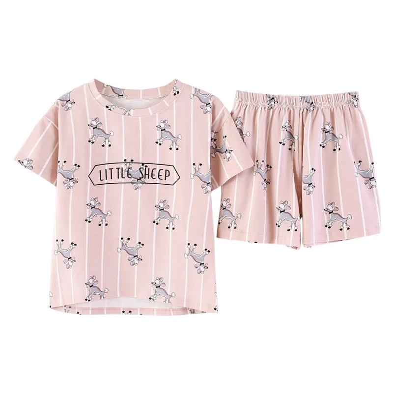 Pink Striped Pajamas Women Girls Little Sheep Print Pajama Set Loose Short Sleeve Elastic Waist Cotton Lounge pyjamas S83804
Pink Striped Pajamas Women Girls Little Sheep Print Pajama Set Loose Short Sleeve Elastic Waist Cotton Lounge pyjamas S83804