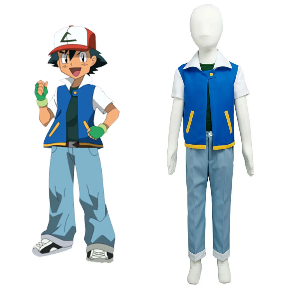 Pokemon Cosplay Ash Ketchum Satoshi Costume Season 1 Original Child Full Set Kid Version | Тематическая одежда и униформа