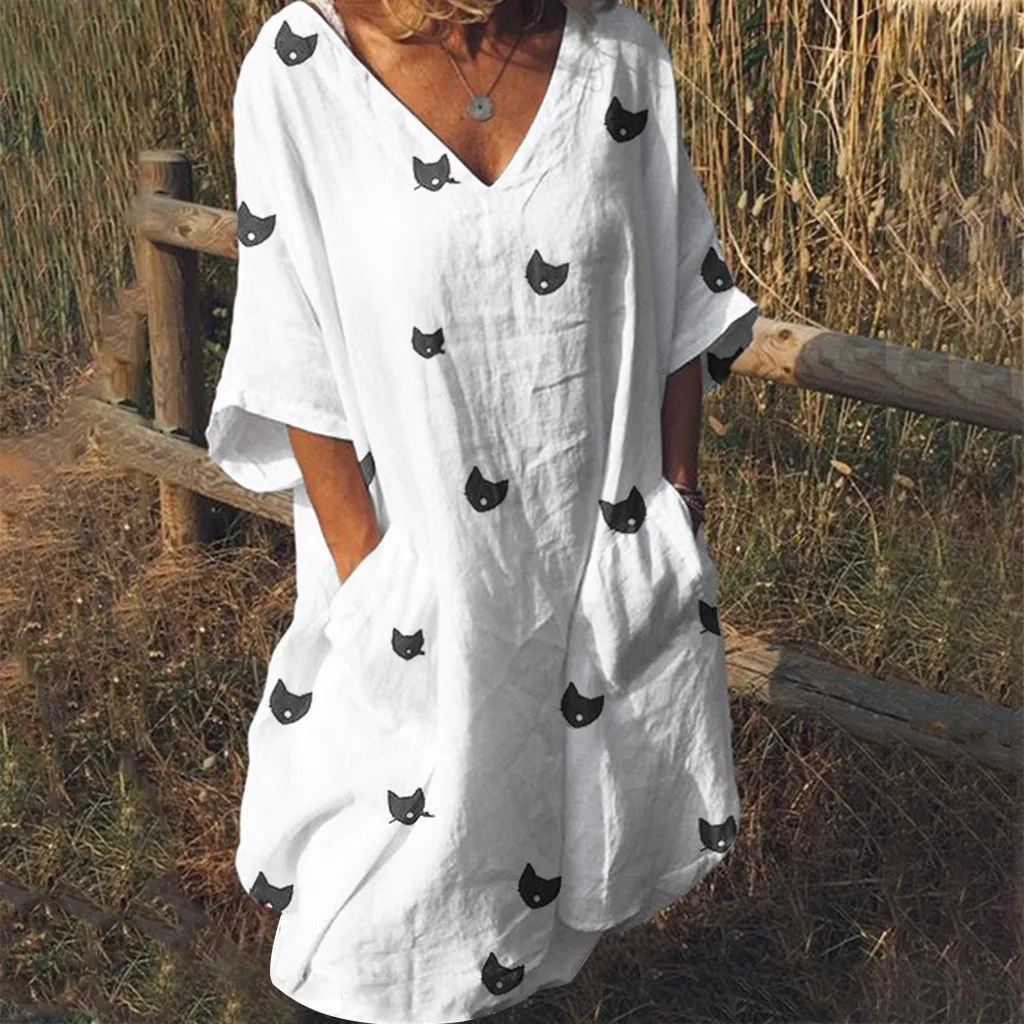 Hot Sale Print Loose Casual Dress vestidos mujer Plus Size V-Neck Women Cat Print Pocket Dresses Shift Daily Printed Dresses
Hot Sale Print Loose Casual Dress vestidos mujer Plus Size V-Neck Women Cat Print Pocket Dresses Shift Daily Printed Dresses