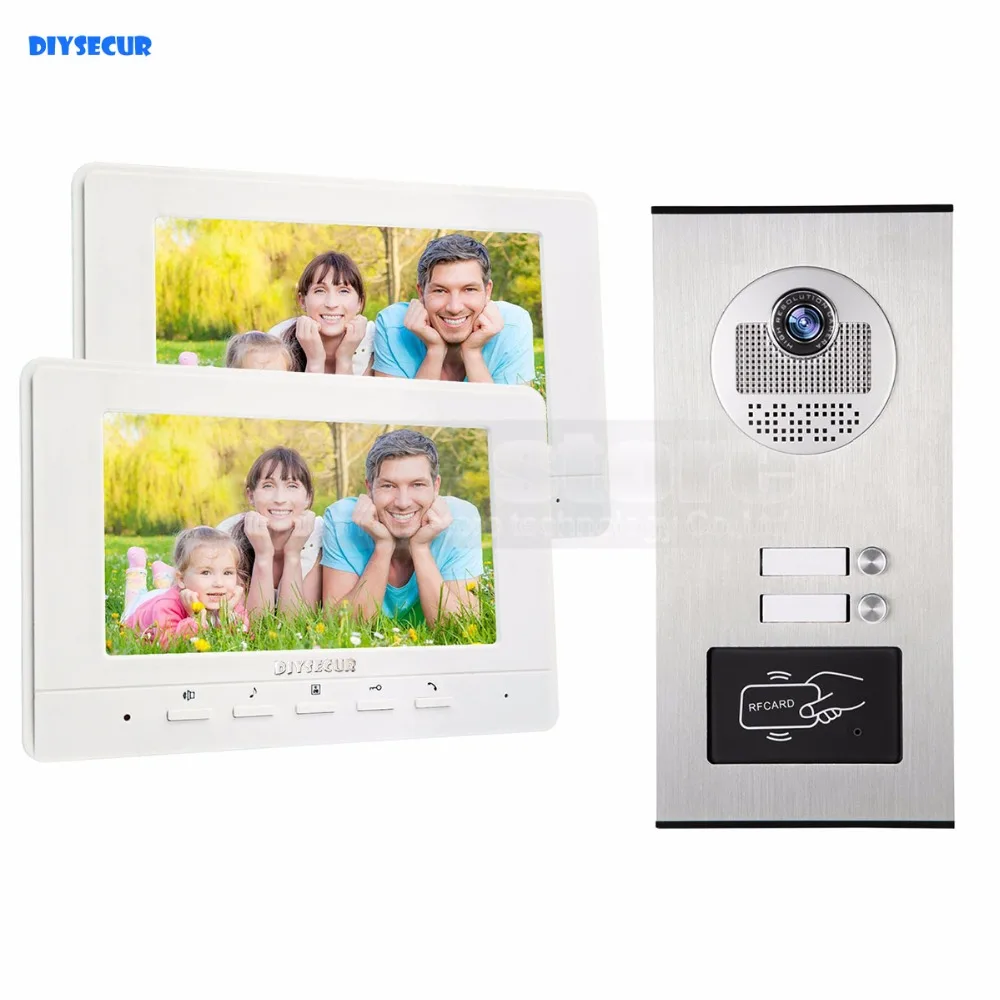 

DIYSECUR 7" Apartment Video Intercom Doorbell Video Door Phone System 700 TVLine IR Camera Build-in RFID Reader For 2 Families