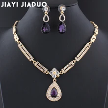 Jiayijiaduo Abito Da Sposa Set di Gioielli di Vetro Viola di Cristallo di Fascino Degli Orecchini Della Collana Set per Le Donne Parure Bijoux Femme Dubai(China)