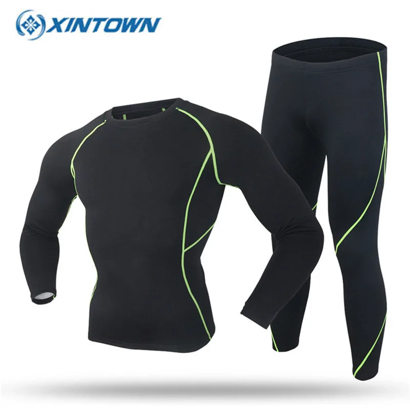 Image 2017 XINTOWN  Men Winter Thermal Warm Up Fleece Compression Cycling Base Layers Shirts Running Sets Jersey Sports Suits