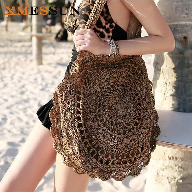 

XMESSUN 2019 Bohemian Straw Bags for Women Big Circle Beach Handbags Summer Vintage Rattan Bag Handmade Kintted Travel Bags C78