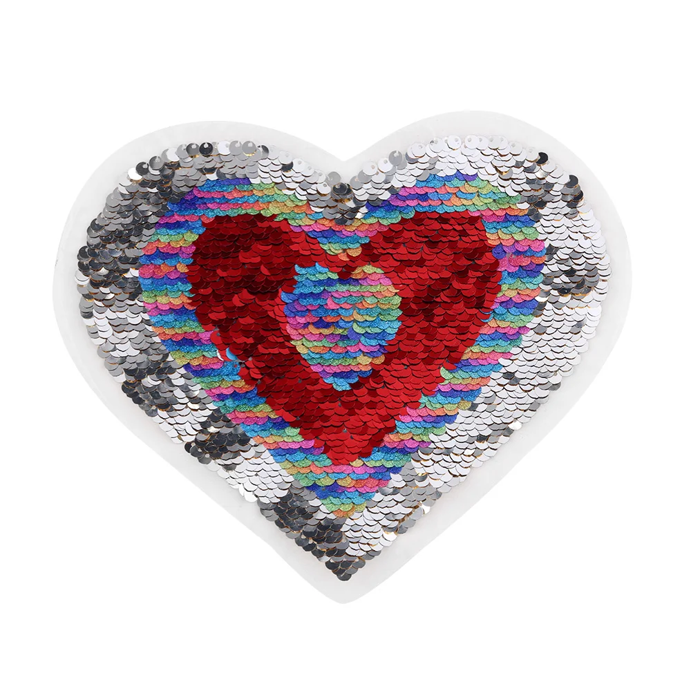 Sweater Love Heart Sequins Patch Reversible Color Paillette Applique