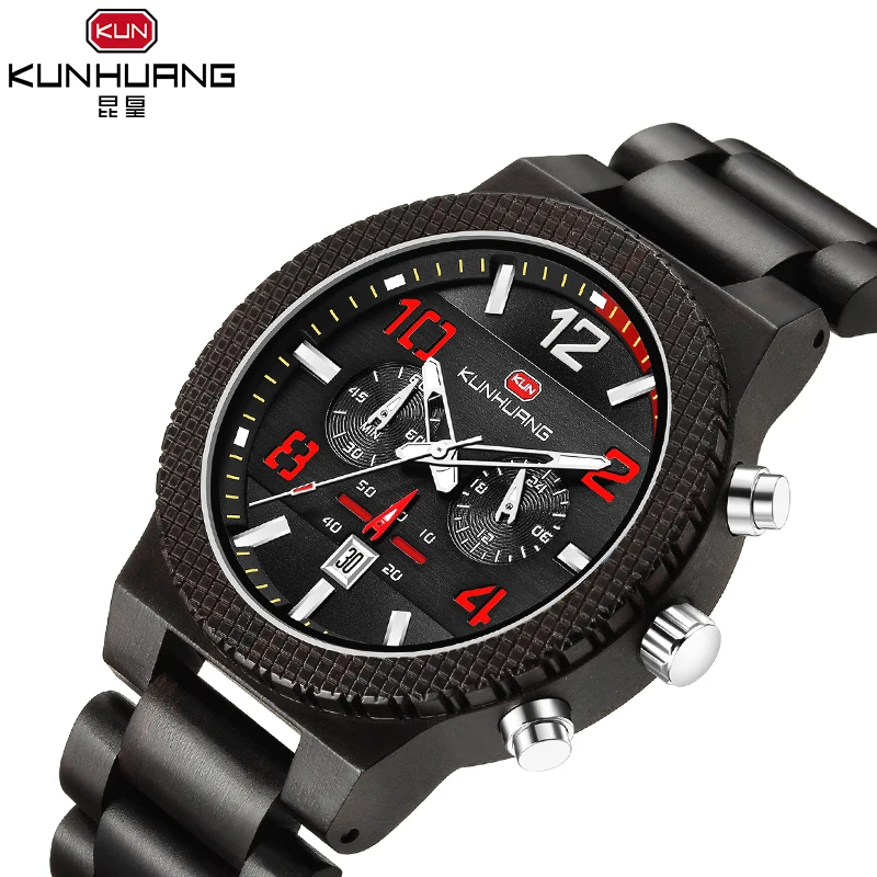 KUNHUANG Watch Casual Men Black Ebony Wood Date Chronograph Sport Outdoor Military Quartz Watches Wooden Clock Reloj Hombre 2019
KUNHUANG Watch Casual Men Black Ebony Wood Date Chronograph Sport Outdoor Military Quartz Watches Wooden Clock Reloj Hombre 2019