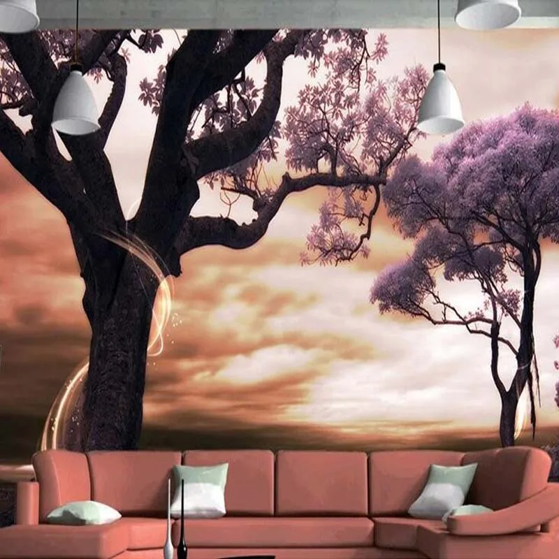 

Custom 3D Fantasy Mural Wallpaper Purple Flowers Trees Wall Mural Bedding Room TV Backdrop 3D Non-woven Paper Wall Papers Roll