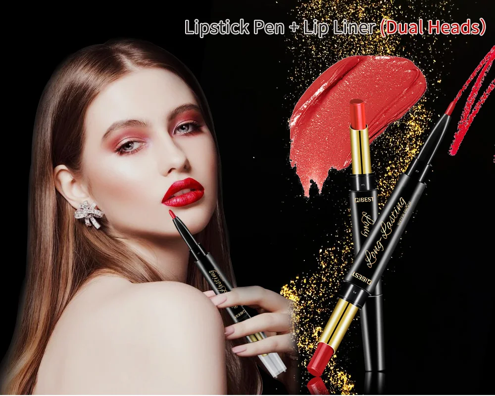 QIBEST hot selling china makeup double-headed lipstick pen Moisturizing fog matte lipstick + lip liner Rotating lip liner
QIBEST hot selling china makeup double-headed lipstick pen Moisturizing fog matte lipstick + lip liner Rotating lip liner