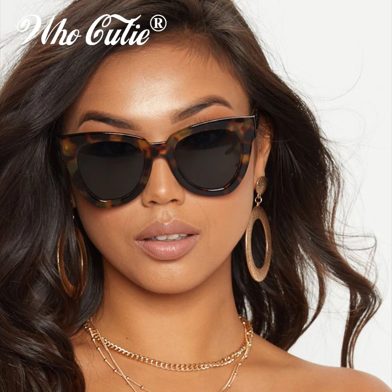 

WHO CUTIE 2018 Oversized Cat Eye Sunglasses Women Brand Designer Vintage Sunnies Tortoise shell Cateye Sun Glasses Shades OM752