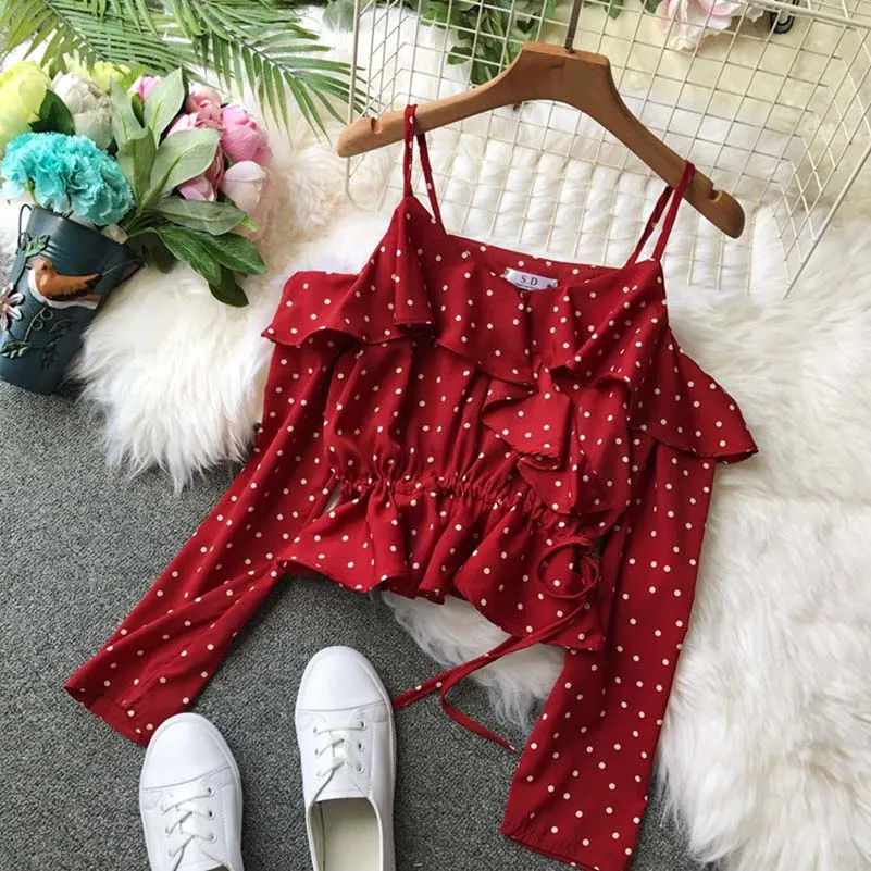 Women Word Collar Sling Strapless Polka Dots Chiffon Shirt Women Chiffon Shirt Short Chiffon Shirt Tops Print Shirts Blouse
Women Word Collar Sling Strapless Polka Dots Chiffon Shirt Women Chiffon Shirt Short Chiffon Shirt Tops Print Shirts Blouse