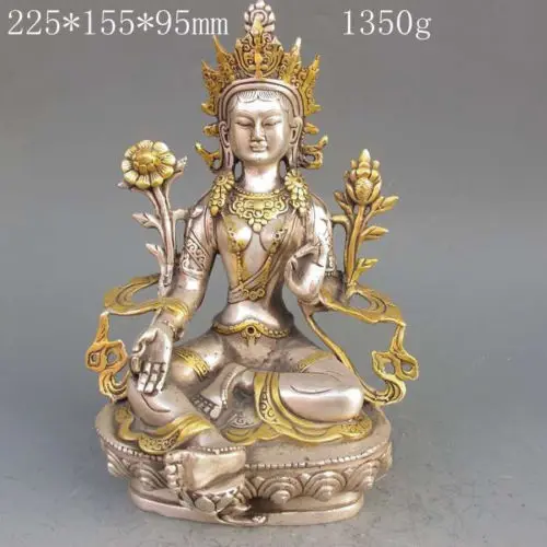 H 220mm Decorated Tibet Silver Copper Gilt Tibetan Buddhism Statue -- White Tara Buddha Decoration real Silver Brass
H 220mm Decorated Tibet Silver Copper Gilt Tibetan Buddhism Statue -- White Tara Buddha Decoration real Silver Brass