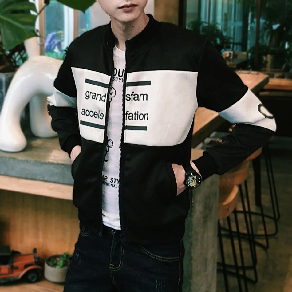 Image n 2017 the new spring coat jacket male students charge letter movement slim dress with thin youth baseball uniform long sleeved