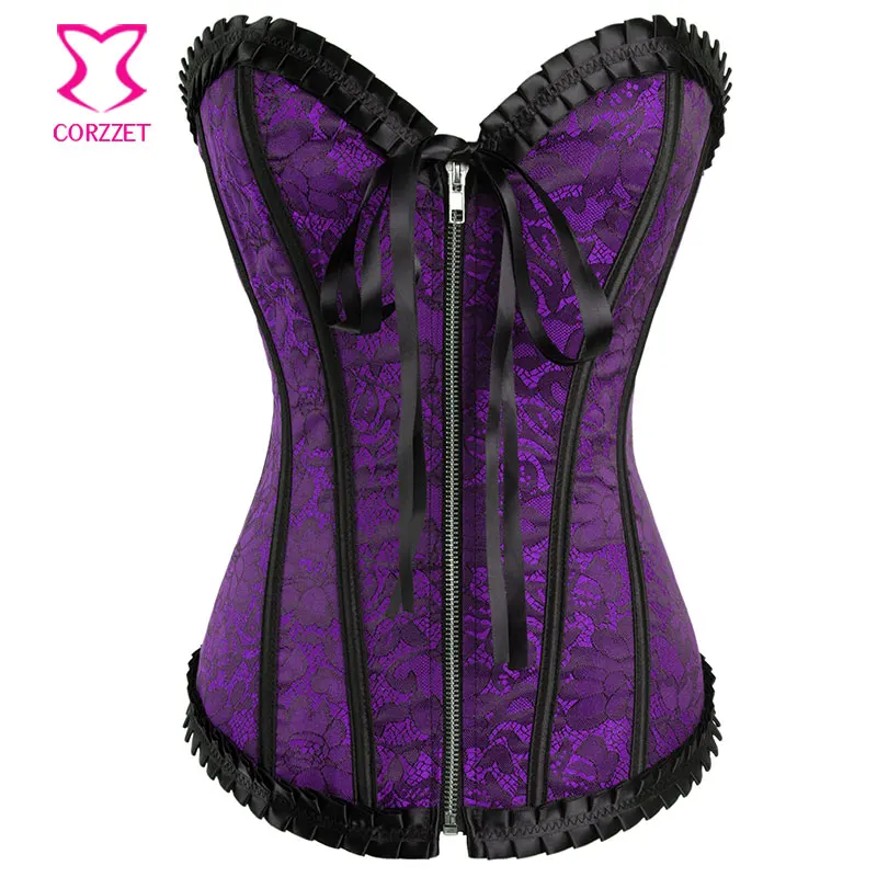 

Purple Floral Jacquard Overbust Zipper Corselete Feminino Espartilhos Gothic Corset Top Burlesque Corsets and Bustiers Sexy