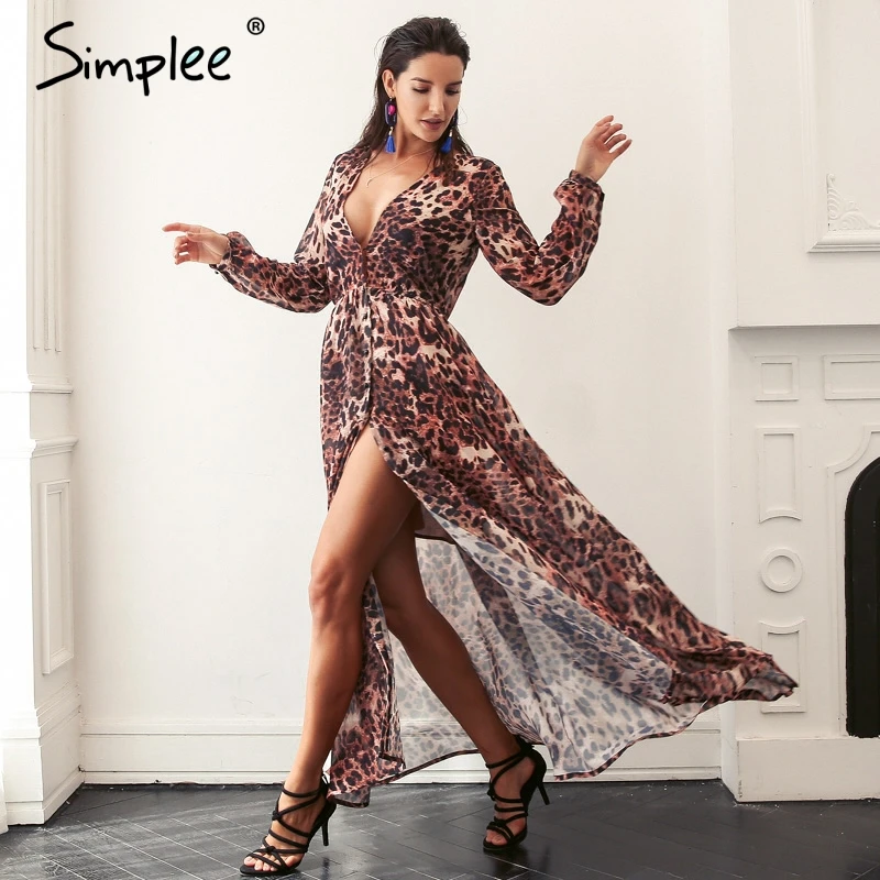 Simplee Leopard deep v neck sexy dress High split buttons chiffon women dress Elastic autumn winter long party ladies dresses
Simplee Leopard deep v neck sexy dress High split buttons chiffon women dress Elastic autumn winter long party ladies dresses