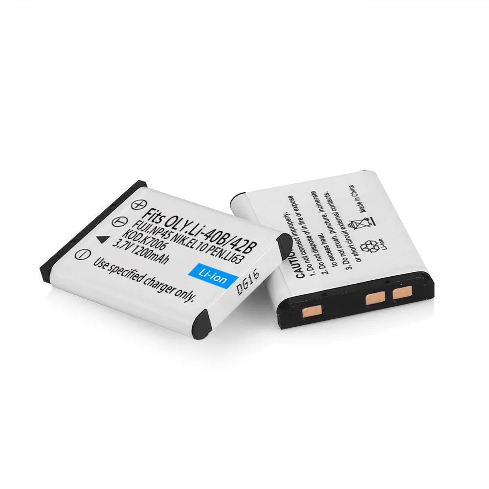 2PCS 3.7V 1.2Ah Li-40B Li-42B Li 40B 42B Li40B Rechargeable Camera Battery for Olympus Li-42B Pentax D-Li63 Fuji NP-45 EN-EL10
2PCS 3.7V 1.2Ah Li-40B Li-42B Li 40B 42B Li40B Rechargeable Camera Battery for Olympus Li-42B Pentax D-Li63 Fuji NP-45 EN-EL10