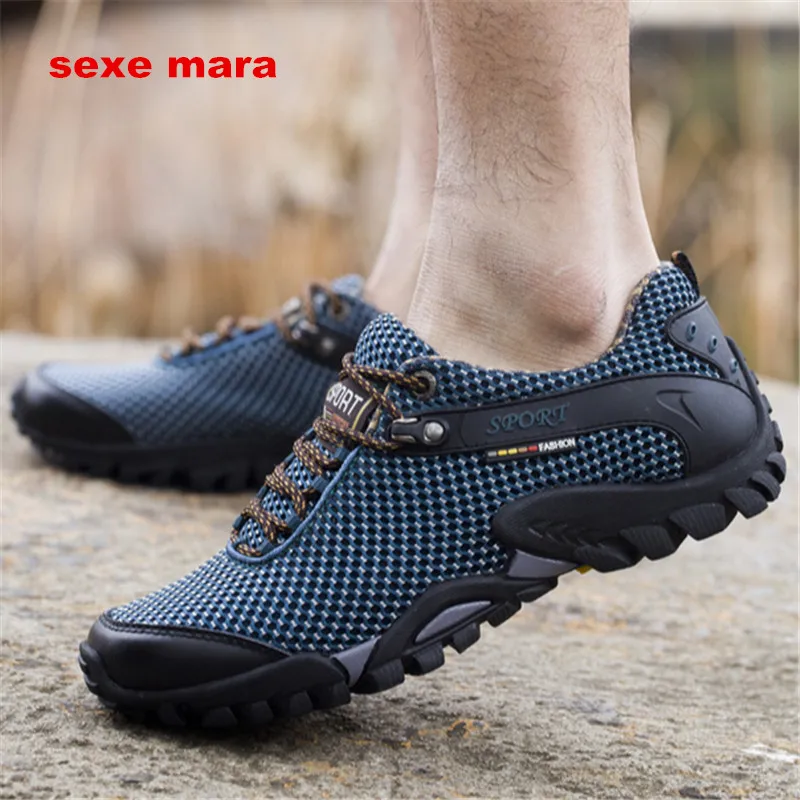 Image 2017 Men Brand Hiking Shoes Outdoor Sneakers Trekking Shoes Man Mountain Climbing Sports Walking  travel non slip Breathable