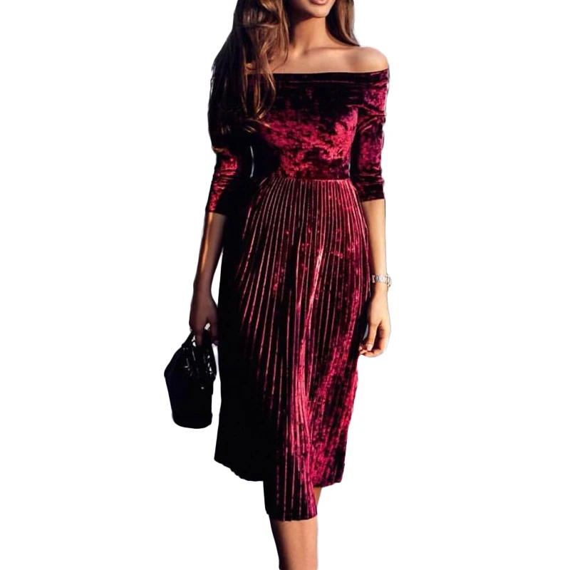 Dropshipping 2018 Women Burgundy Velvet Off Shoulder Pleated Midi Dress Ladies Mid-Calf Party Dress
Dropshipping 2018 Women Burgundy Velvet Off Shoulder Pleated Midi Dress Ladies Mid-Calf Party Dress