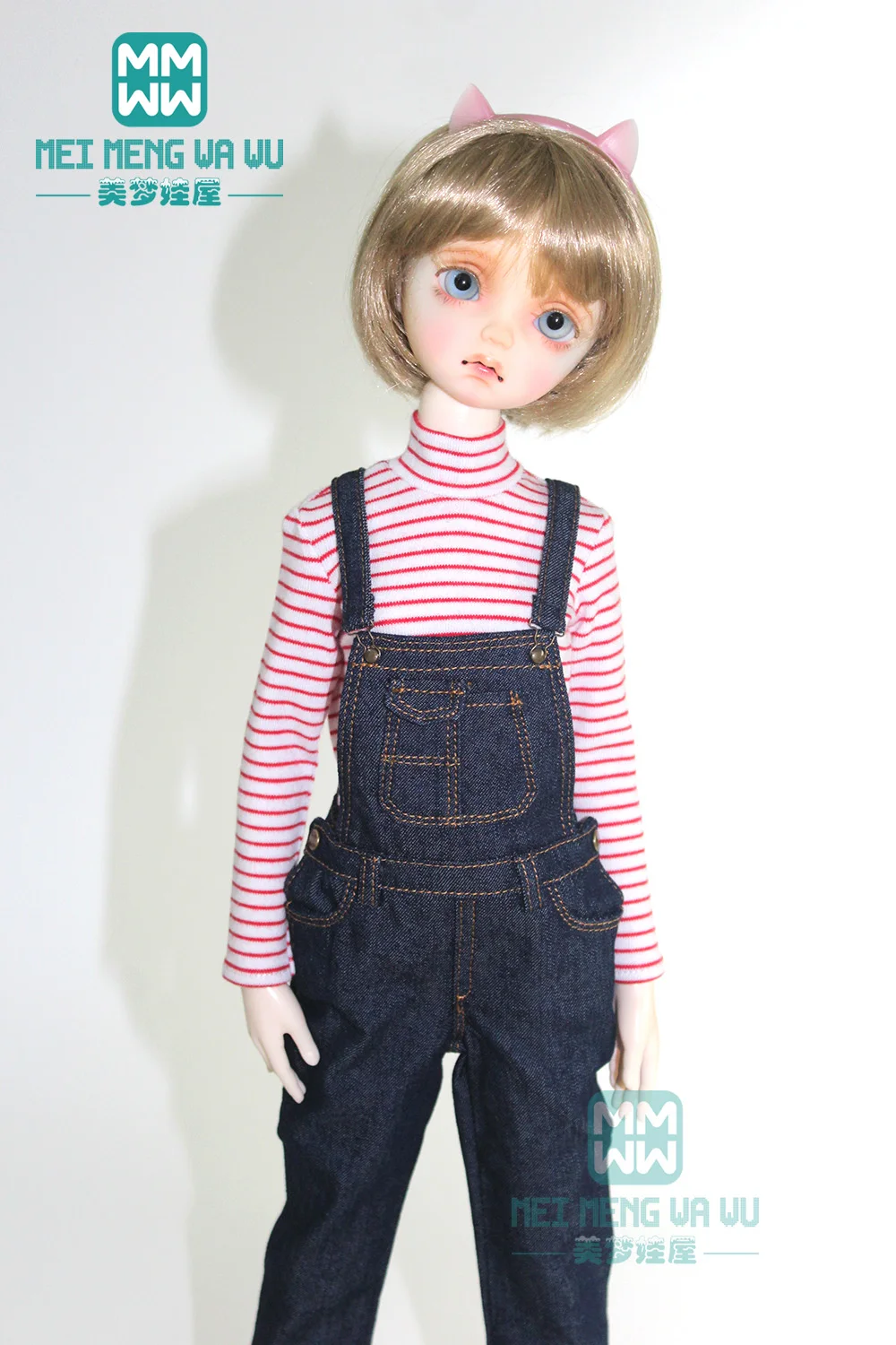 Clothes for doll pink striped T-shirt, denim strap pants for 43cm 1/4 BJD MSD doll accessories
Clothes for doll pink striped T-shirt, denim strap pants for 43cm 1/4 BJD MSD doll accessories