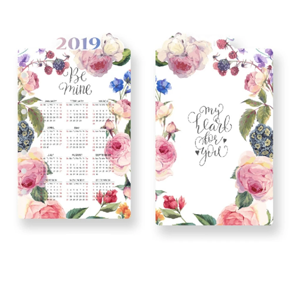 

2019 Calendar Creative flowers Notebook Index Dividers Spiral Notebook Loose Leaf Separator Pages Notebook Paper Inside Page