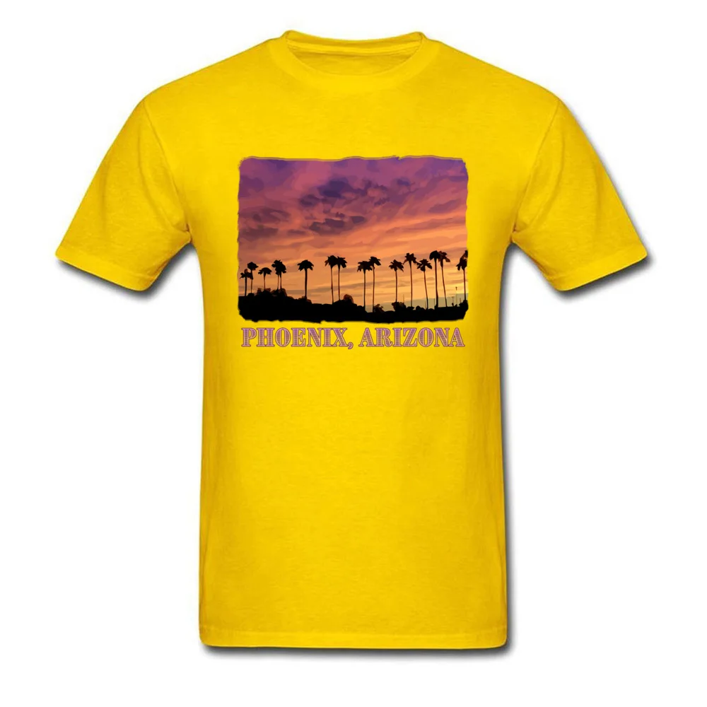 Newest Adult T-shirts Crew Neck Short Sleeve Cotton Casual T Shirt Hip hop Clothing Shirt Free Shipping Phoenix Arizona Beautiful Sunset Palm Trees yellow