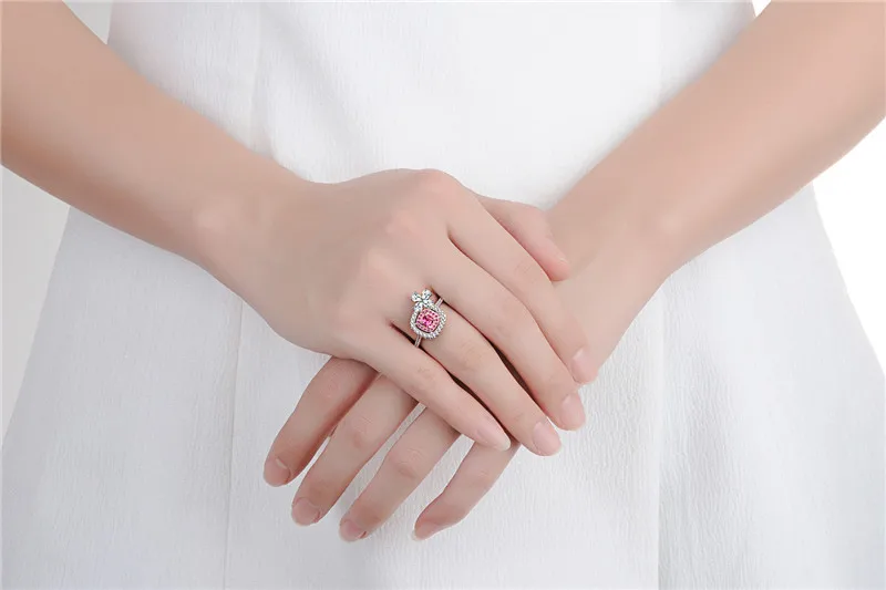 Unique Large Pink Cubic Zirconia Rings Bow 925 Sterling Silver Jewelry anel anillos mujer Couple Rings For Women Wedding JZ227 (8)