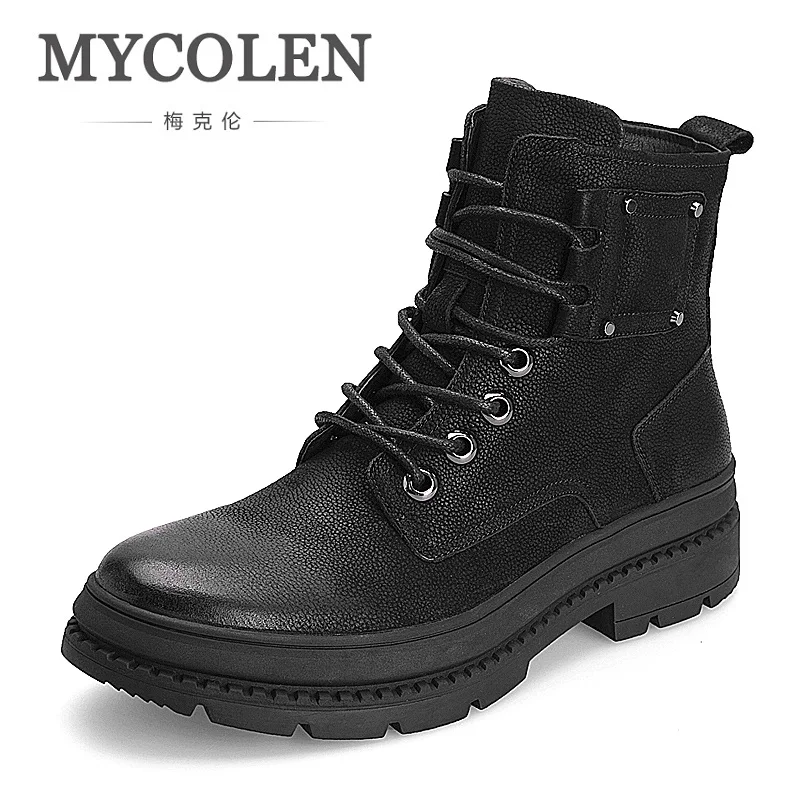 

MYCOLEN 2019 High Quality Men Genuine Leather Shoes Winter Men Boots Black Genuine Leather Male Boots Ankle Short Boots Laarzen