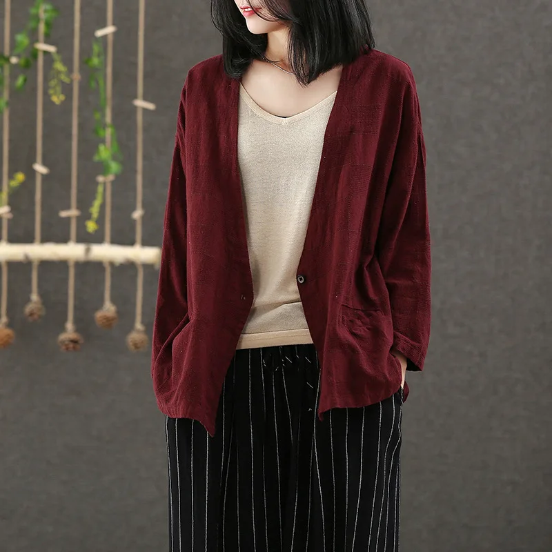 National style retro loose cotton and linen coat literary V-neck long-sleeved cardigan autumn new linen outside blouse
National style retro loose cotton and linen coat literary V-neck long-sleeved cardigan autumn new linen outside blouse