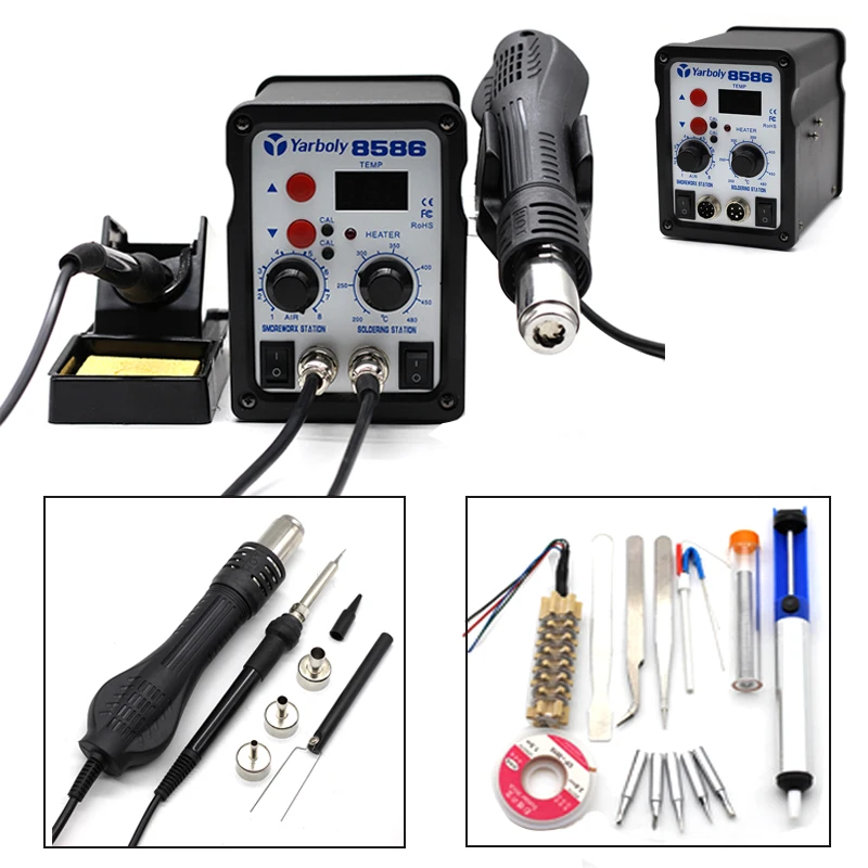 8586 2 In 1 Hot Air SMD Rework Station Solder Blower Heat Gun 580W 220V LED Digital + Soldering Iron Welding Tool ESD 3 Nozzles
8586 2 In 1 Hot Air SMD Rework Station Solder Blower Heat Gun 580W 220V LED Digital + Soldering Iron Welding Tool ESD 3 Nozzles