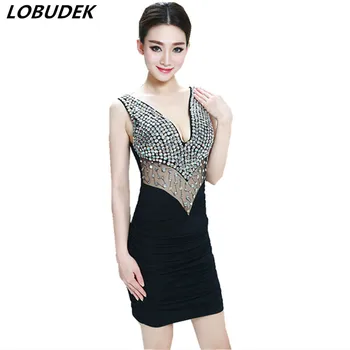 Summer Female dresses Nightclub Bar sexy Package hip Dress Slim see-through Crystals dress Prom Party singer show stage Costume
Summer Female dresses Nightclub Bar sexy Package hip Dress Slim see-through Crystals dress Prom Party singer show stage Costume