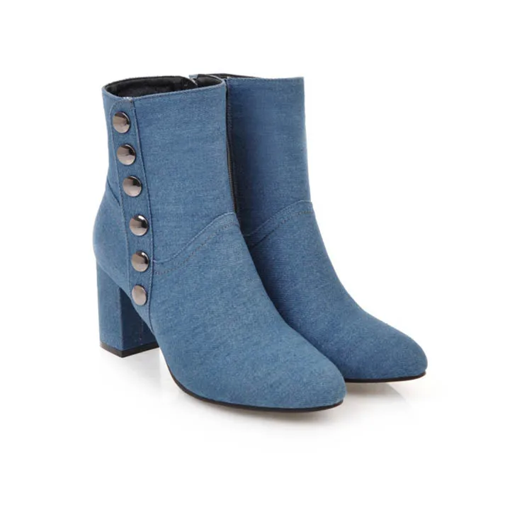 New Women Boots Plus Size 34-43 Women Fashion Shoes Autumn Winter Denim Thick Heel Ankle Boots Casual Shoes Woman Zip High Heels (11)