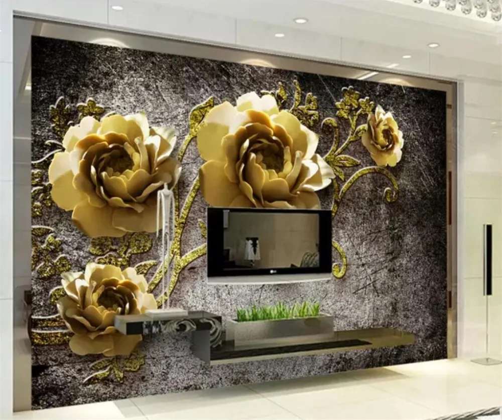 

beibehang papel de parede Custom wallpaper 3d home and rich embossed 5d peony flower vine living room TV background 8d wallpaper