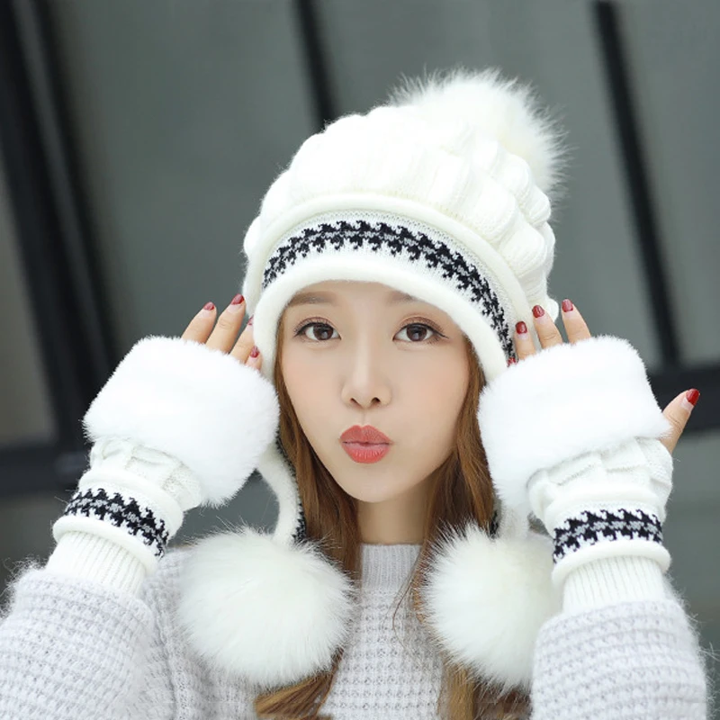 Women hat winter sets caps Hat+Gloves 2pcs female Thick Warm Earflap ski pompom hats Beanies with fur gloves women accessorie
Women hat winter sets caps Hat+Gloves 2pcs female Thick Warm Earflap ski pompom hats Beanies with fur gloves women accessorie