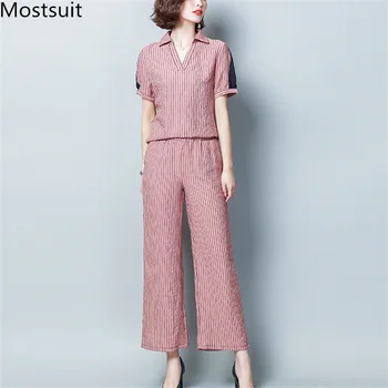 Xl-5xl Summer Striped Two Piece Sets Outfits Women Plus Size Short Sleeve Tops And Wide Leg Pants Office Elegant Suit Black Pink
Xl-5xl Summer Striped Two Piece Sets Outfits Women Plus Size Short Sleeve Tops And Wide Leg Pants Office Elegant Suit Black Pink