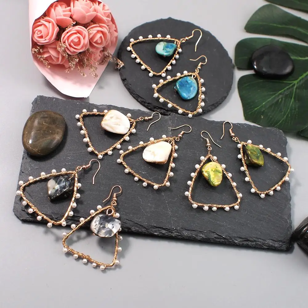 MANILAI Charm Freshwater Pearl Natural Shell Dangle Earrings Women Handmade Copper Wire Triangle Earrings Big Party Jewelry
MANILAI Charm Freshwater Pearl Natural Shell Dangle Earrings Women Handmade Copper Wire Triangle Earrings Big Party Jewelry