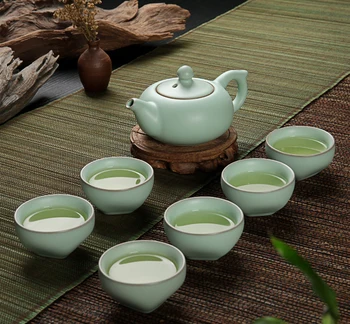 

7PCS Ru Kiln Tea Set,Ancient Chinese royal special Teaset,Kung Fu 6pcs Tea cup + 1pcs teapot,,Porcelain Filter Mug,Tea service