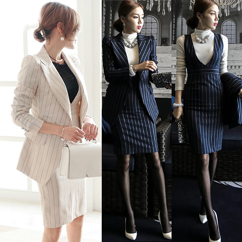 Occupation OL autumn and winter long-sleeved dress two-piece dress stripe one button suit (coat + vest skirt)
Occupation OL autumn and winter long-sleeved dress two-piece dress stripe one button suit (coat + vest skirt)