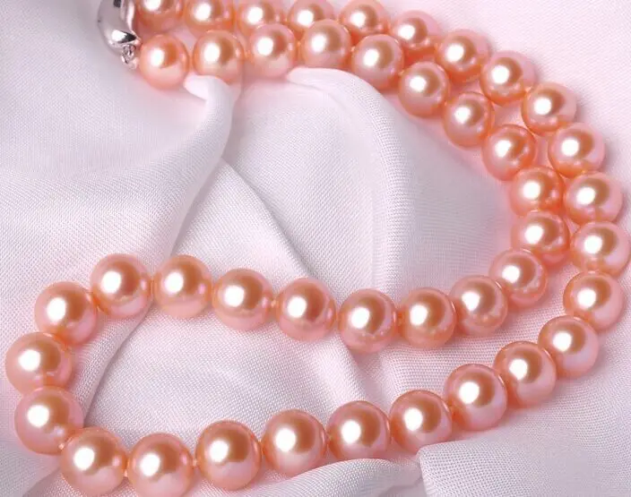 

Free Shipping Superb 18"10-11mm Natural south sea genuine pinkish gold round pearl necklace (09.08)