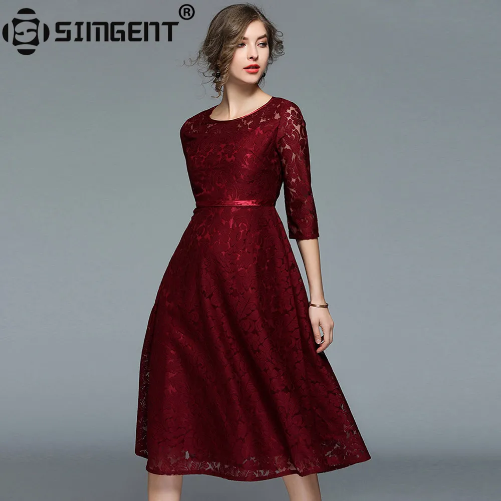 Simgent 2018 New Spring Three Quarter Sleeve Office Lady A Line One Neck Vintage Lace Dress Robe Femme Women's Clothing SG712293
Simgent 2018 New Spring Three Quarter Sleeve Office Lady A Line One Neck Vintage Lace Dress Robe Femme Women's Clothing SG712293
