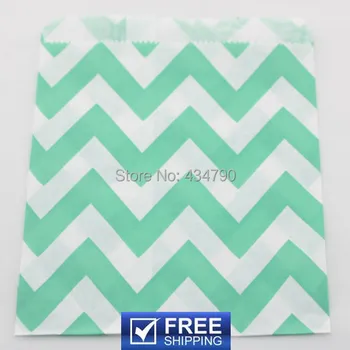 

200pcs Wide Chevron Aqua Personalized Candy Buffet Bags-Zig Zag Paper Party Treat Favor Snack Gift Goodie Bag-Choose Your Colors
